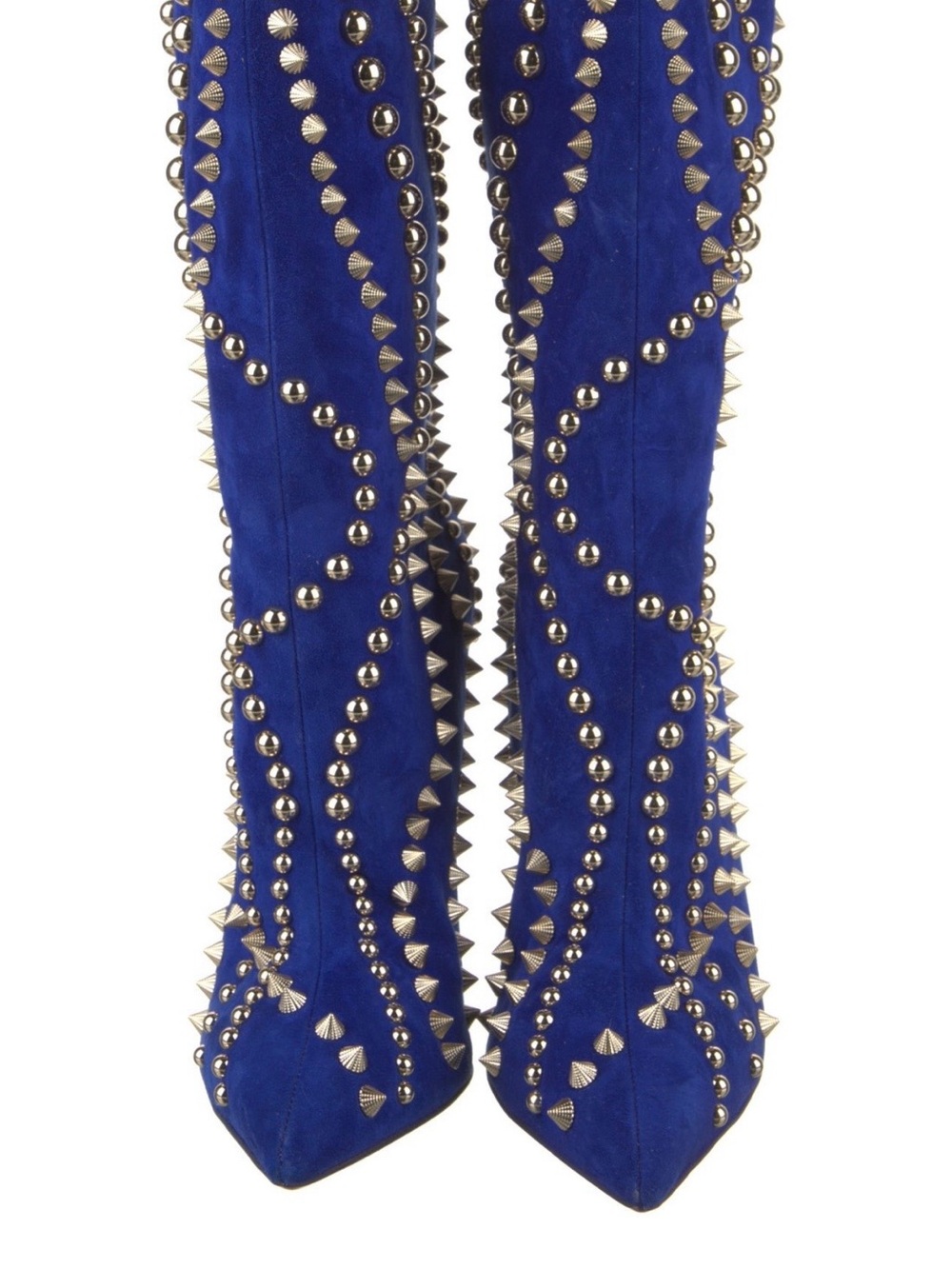 Christian Louboutin Astrilarge Blue Suede Studded Knee Boots